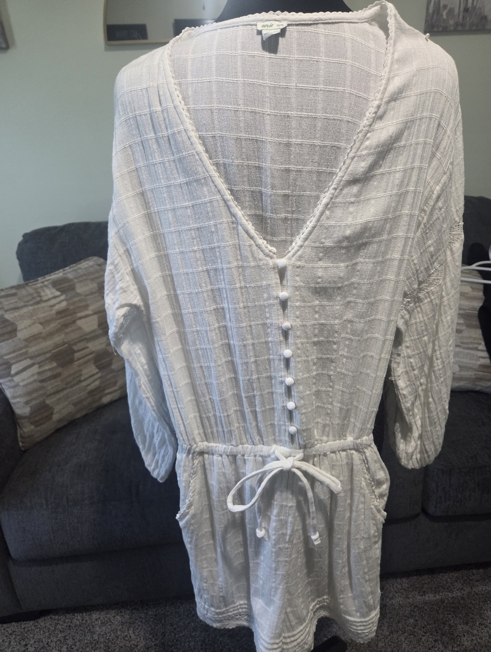aerie White Women's Lightweight Tunic with Button Detail